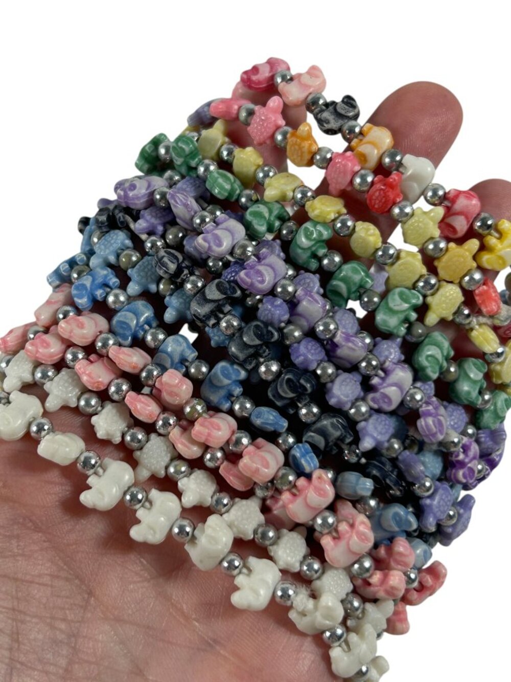 Trrtlz 14 Bracelet Lot Elephant Turtle Stretch Beaded Multicolor Friendship